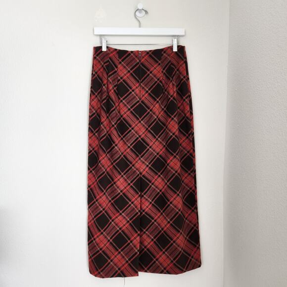 Vintage 90s Briggs New York Red Brown Plaid Midi Skirt High Rise Dark Academia 6 - Picture 5 of 9